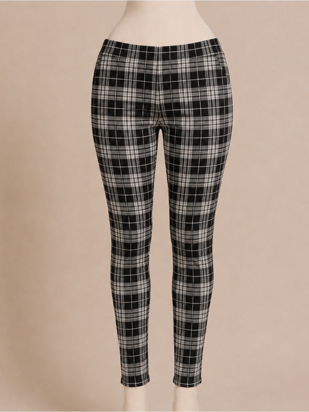 Maurices Black White Plaid Ponte Knit Pants Size 16 Long Stretch Career Office